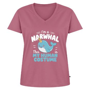 Amoureux du narval Licorne de l’animal marin Narval - T-shirt encolure en V Premium bio Femme - mauve - Devant - AI Model Female 172 dark (172cm)