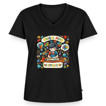AuDHD Autismus ADHS Autistisches Spektrum Neurodiversität - Frauen Premium Bio T-Shirt mit V-Ausschnitt - Schwarz - Vorne - AI Model Female 172 light (172cm)