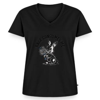 Rage Consumes Me Kaninchen - Frauen Premium Bio T-Shirt mit V-Ausschnitt - Schwarz - Vorne - AI Model Female 172 light (172cm)