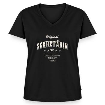 Sekretärin Limited Edition - Frauen Premium Bio T-Shirt mit V-Ausschnitt - Schwarz - Vorne - AI Model Female 172 light (172cm)
