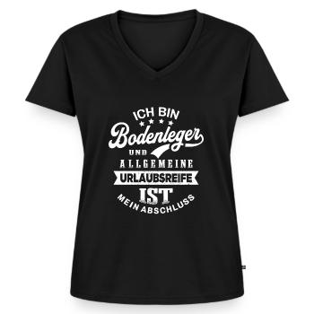 Bodenleger Spruch Lustiges Bodenleger - Frauen Premium Bio T-Shirt mit V-Ausschnitt - Schwarz - Vorne - AI Model Female 172 light (172cm)