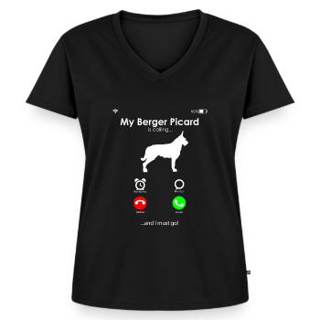 Berger de Picardie - Berger Picard - Frauen Premium Bio T-Shirt mit V-Ausschnitt - Schwarz - Vorne - AI Model Female 172 light (172cm)