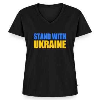 stand with ukraine - Frauen Premium Bio T-Shirt mit V-Ausschnitt - Schwarz - Vorne - AI Model Female 172 light (172cm)