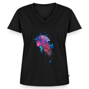 Qualle - Frauen Premium Bio T-Shirt mit V-Ausschnitt - Schwarz - Vorne - AI Model Female 172 light (172cm)