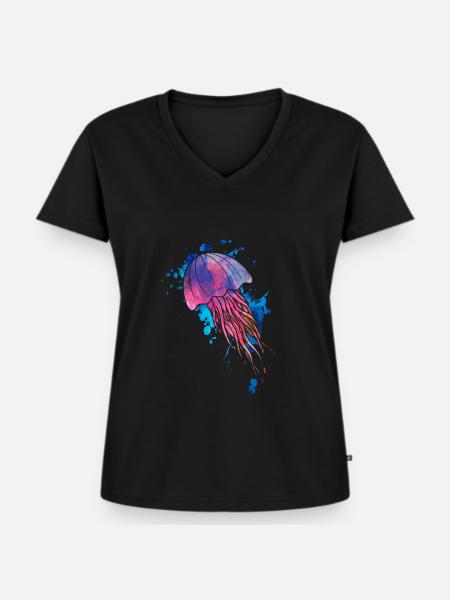Qualle - Frauen Premium Bio T-Shirt mit V-Ausschnitt - Schwarz