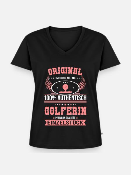 Golferin - Original 100% Authentisch - Frauen Premium Bio T-Shirt mit V-Ausschnitt - Schwarz