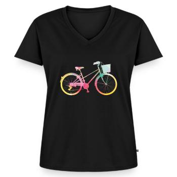 Damen Fahrrad Wasserfarben Fahrrad Damen - Frauen Premium Bio T-Shirt mit V-Ausschnitt - Schwarz - Vorne - AI Model Female 172 light (172cm)