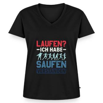 Laufen? - Ich habe saufen verstanden Alkohol - Frauen Premium Bio T-Shirt mit V-Ausschnitt - Schwarz - Vorne - AI Model Female 172 light (172cm)