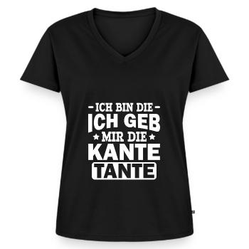 Ich Geb Mir Die Kante Tante - Alkohol Saufspruch - Frauen Premium Bio T-Shirt mit V-Ausschnitt - Schwarz - Vorne - AI Model Female 172 light (172cm)