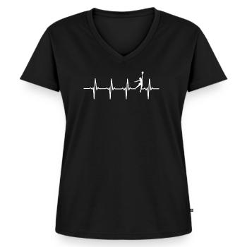 Volleyball - heart beat motif - Women's Premium Organic V-neck T-shirt - black - Front - AI Model Female 172 light (172cm)