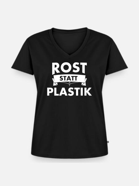 ROST STATT PLASTIK - Frauen Premium Bio T-Shirt mit V-Ausschnitt - Schwarz