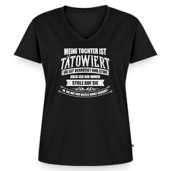 Tattoo Tätowiert Tattoos Tochter Vatertag - Frauen Premium Bio T-Shirt mit V-Ausschnitt - Schwarz - Vorne - AI Model Female 172 light (172cm)