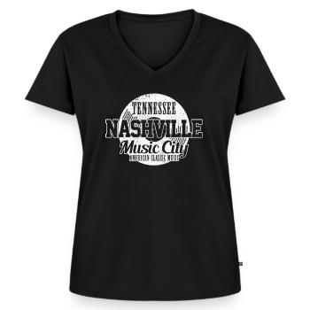 Nashville Music City - Frauen Premium Bio T-Shirt mit V-Ausschnitt - Schwarz - Vorne - AI Model Female 172 light (172cm)