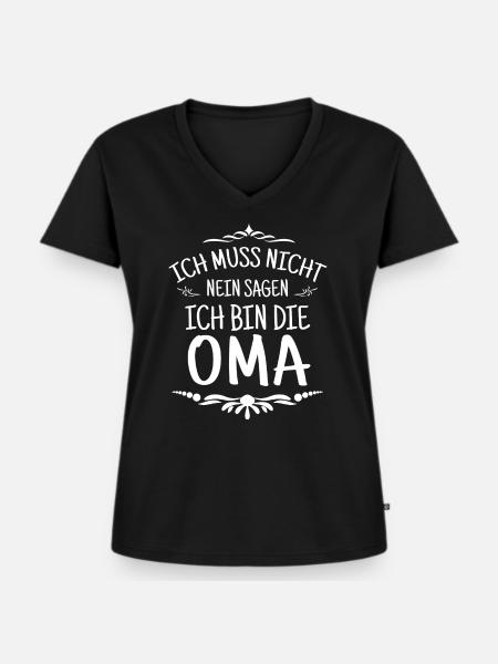 Oma - Frauen Premium Bio T-Shirt mit V-Ausschnitt - Schwarz