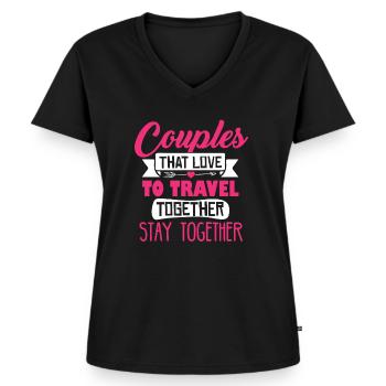 COUPLES - Frauen Premium Bio T-Shirt mit V-Ausschnitt - Schwarz - Vorne - AI Model Female 172 light (172cm)