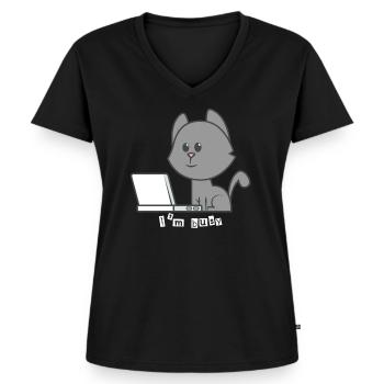 Katze Laptop - Frauen Premium Bio T-Shirt mit V-Ausschnitt - Schwarz - Vorne - AI Model Female 172 light (172cm)