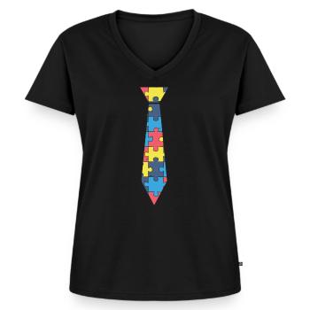 Une cravate puzzle. - T-shirt encolure en V Premium bio Femme - noir - Devant - AI Model Female 172 light (172cm)
