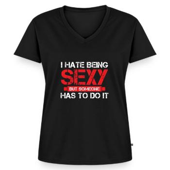 Sexy sein - Frauen Premium Bio T-Shirt mit V-Ausschnitt - Schwarz - Vorne - AI Model Female 172 light (172cm)