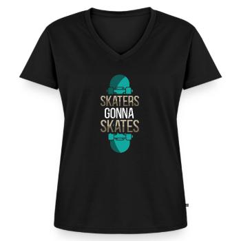Skaters will skate - Women's Premium Organic V-neck T-shirt - black - Front - AI Model Female 172 light (172cm)
