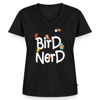 Vogel Nerd - Frauen Premium Bio T-Shirt mit V-Ausschnitt - Schwarz - Vorne - AI Model Female 172 light (172cm)