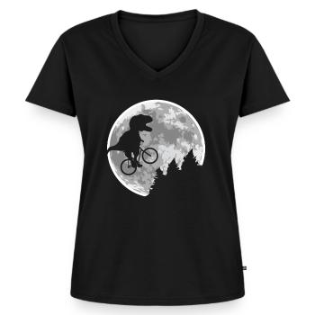 Dino Fahrrad Fliegen Mond - Frauen Premium Bio T-Shirt mit V-Ausschnitt - Schwarz - Vorne - AI Model Female 172 light (172cm)