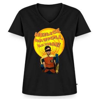 DC Comics Batman Robin Rétro Humour - T-shirt encolure en V Premium bio Femme - noir - Devant - AI Model Female 172 light (172cm)