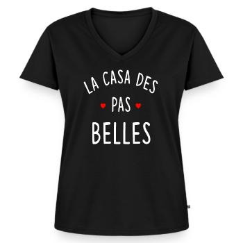 La casa des pas belles - T-shirt encolure en V Premium bio Femme - noir - Devant - AI Model Female 172 light (172cm)