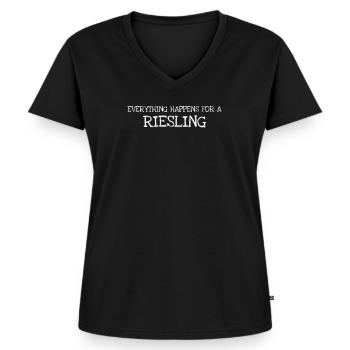 Everything Happens For A Riesling - Frauen Premium Bio T-Shirt mit V-Ausschnitt - Schwarz - Vorne - AI Model Female 172 light (172cm)
