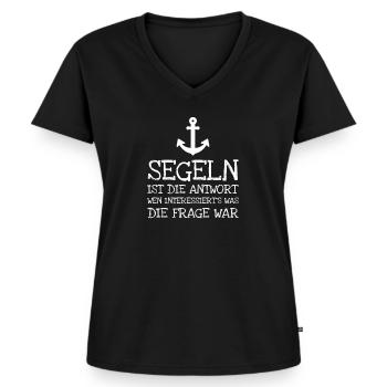 Segeln Ist Die Antwort Wen Interessierts Was Die - Frauen Premium Bio T-Shirt mit V-Ausschnitt - Schwarz - Vorne - AI Model Female 172 light (172cm)