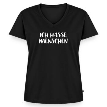 Ich Hasse Menschen - Frauen Premium Bio T-Shirt mit V-Ausschnitt - Schwarz - Vorne - AI Model Female 172 light (172cm)