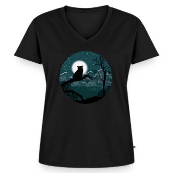 Oiseau de nuit ciel étoilé - T-shirt encolure en V Premium bio Femme - noir - Devant - AI Model Female 172 light (172cm)
