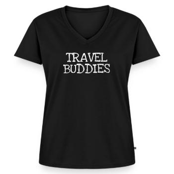 Copains de voyage - T-shirt encolure en V Premium bio Femme - noir - Devant - AI Model Female 172 light (172cm)