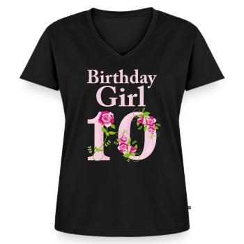 Anniversaire cadeau fille 10 ans - T-shirt encolure en V Premium bio Femme - noir - Devant - AI Model Female 172 light (172cm)