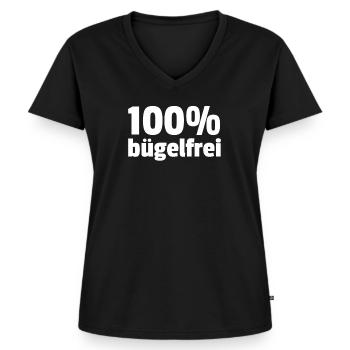 100 Bügelfrei - Frauen Premium Bio T-Shirt mit V-Ausschnitt - Schwarz - Vorne - AI Model Female 172 light (172cm)