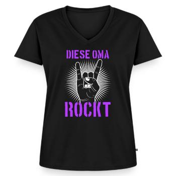 Diese Oma Rockt Großmutter Geschenk Rock Spruch - Frauen Premium Bio T-Shirt mit V-Ausschnitt - Schwarz - Vorne - AI Model Female 172 light (172cm)