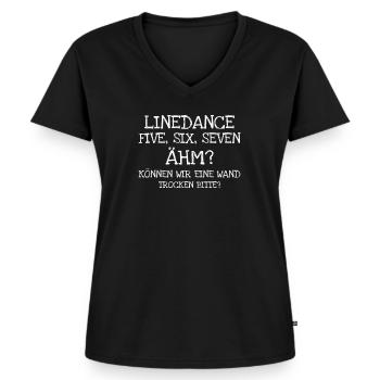 Linedance Five Six Seven Ähm? Können Wir Eine - Frauen Premium Bio T-Shirt mit V-Ausschnitt - Schwarz - Vorne - AI Model Female 172 light (172cm)