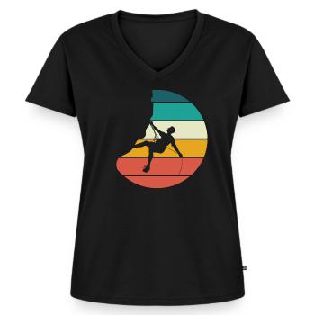 Kletterer Boulderer klettern bouldern Retro - Frauen Premium Bio T-Shirt mit V-Ausschnitt - Schwarz - Vorne - AI Model Female 172 light (172cm)