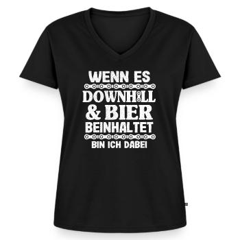 Downhill & Bier Mountainbiker MTB Geschenk Spruch - Frauen Premium Bio T-Shirt mit V-Ausschnitt - Schwarz - Vorne - AI Model Female 172 light (172cm)
