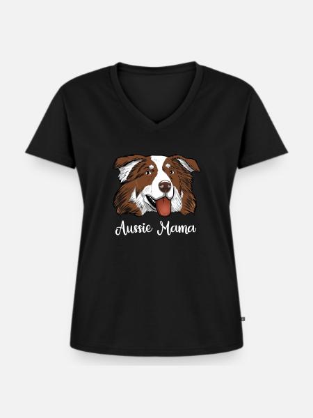 Aussie Mama Australian Shepherd Mama - Frauen Premium Bio T-Shirt mit V-Ausschnitt - Schwarz