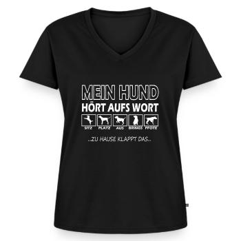 Mein Hund Hört Aufs Wort Hundeliebhaber Trainer - Frauen Premium Bio T-Shirt mit V-Ausschnitt - Schwarz - Vorne - AI Model Female 172 light (172cm)