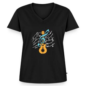 Guitarist treble clef clef guitar - Women's Premium Organic V-neck T-shirt - black - Front - AI Model Female 172 light (172cm)