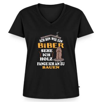 Biber Holz Bauherr Schreiner Tischler Holzwurm - Frauen Premium Bio T-Shirt mit V-Ausschnitt - Schwarz - Vorne - AI Model Female 172 light (172cm)