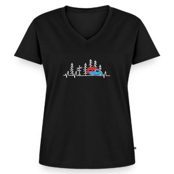 Camping Wohnmobil Absetzkabine Herzschlag - Frauen Premium Bio T-Shirt mit V-Ausschnitt - Schwarz - Vorne - AI Model Female 172 light (172cm)