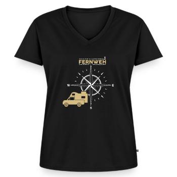 Pickup mit Wohnkabine Absetzkabine Fernweh - Frauen Premium Bio T-Shirt mit V-Ausschnitt - Schwarz - Vorne - AI Model Female 172 light (172cm)