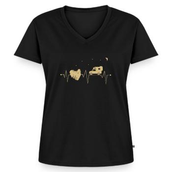 Pickup camping battement de coeur avec coeur la nuit - T-shirt encolure en V Premium bio Femme - noir - Devant - AI Model Female 172 light (172cm)