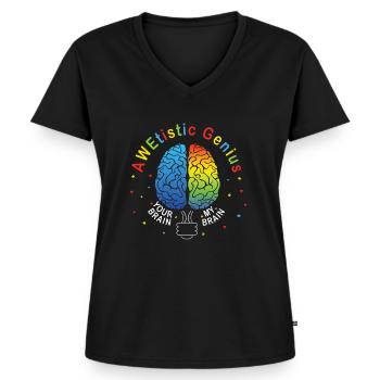 Mein Gehirn Genie Buntes Puzzle Autismus Bewusstsein - Frauen Premium Bio T-Shirt mit V-Ausschnitt - Schwarz - Vorne - AI Model Female 172 light (172cm)