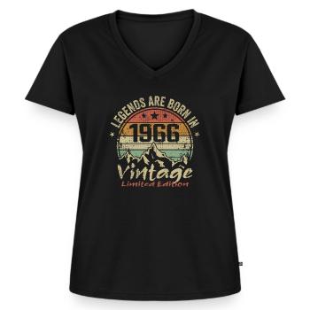 Les Légendes Sont Nées En 1966 - 1966 - T-shirt encolure en V Premium bio Femme - noir - Devant - AI Model Female 172 light (172cm)
