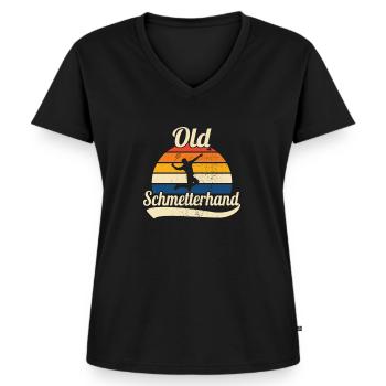 Badminton Old Schmetterhand Retro - Frauen Premium Bio T-Shirt mit V-Ausschnitt - Schwarz - Vorne - AI Model Female 172 light (172cm)
