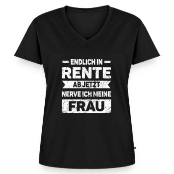 Endlich in Rente ab jetzt nerve ich meine Frau - Frauen Premium Bio T-Shirt mit V-Ausschnitt - Schwarz - Vorne - AI Model Female 172 light (172cm)