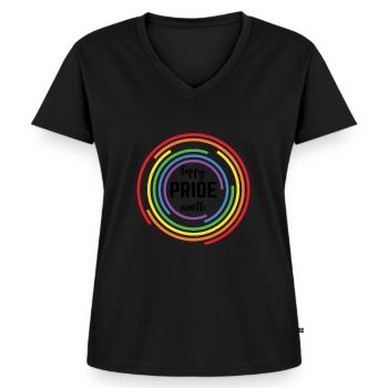Pride LGBT Liebe gewinnt, wir sind queer und stolz - Frauen Premium Bio T-Shirt mit V-Ausschnitt - Schwarz - Vorne - AI Model Female 172 light (172cm)